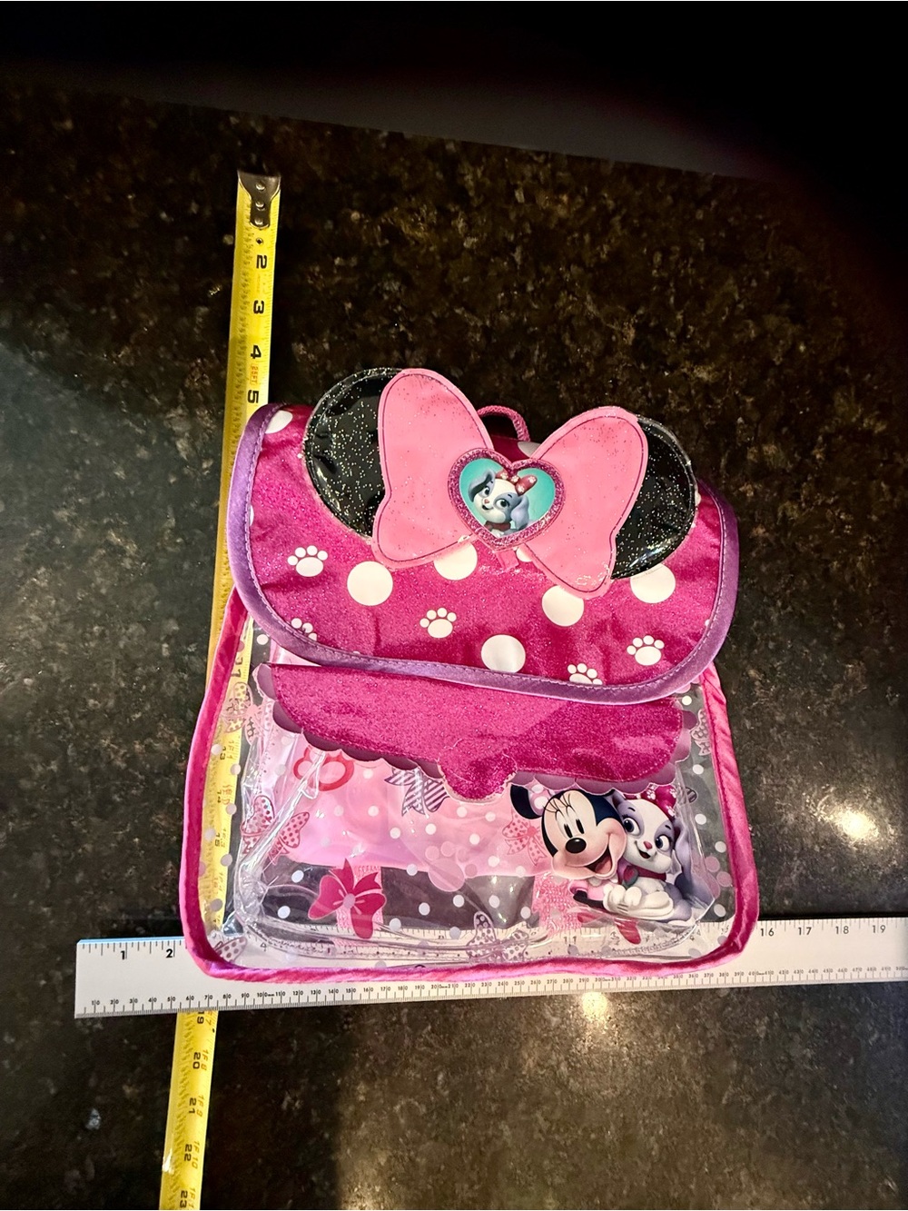 Pink Minnie Mouse Kids clear Backpack with Bow - Picture 6 of 9